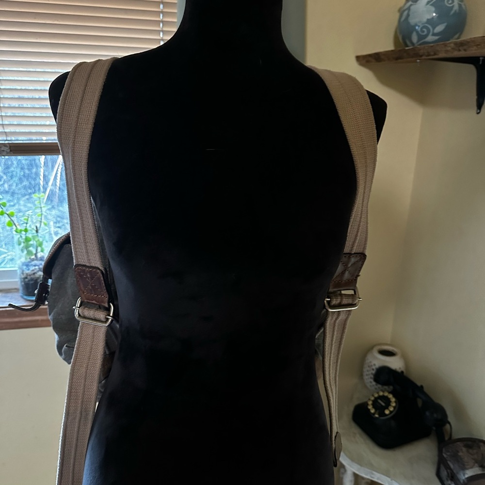 Fossil Charcoal Canvas Backpack with Brown Accents - Picture 2 of 7